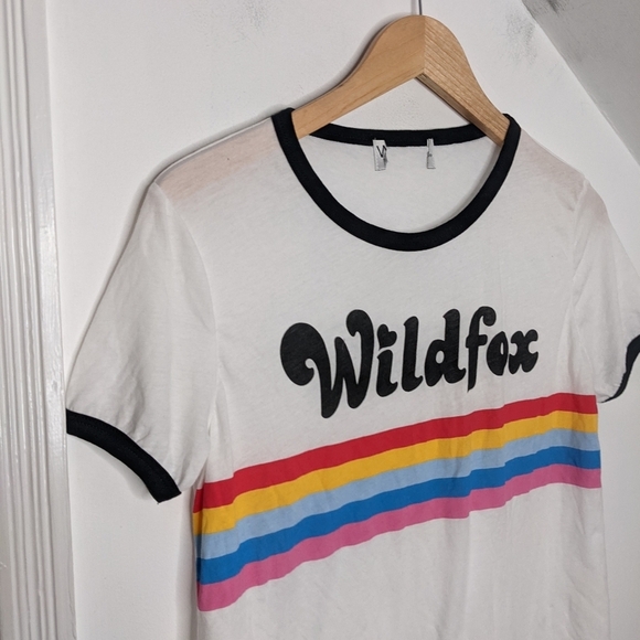 WILDFOX Lightweight Rainbow Graphic Ringer Tee NEW Size M - Picture 2 of 5